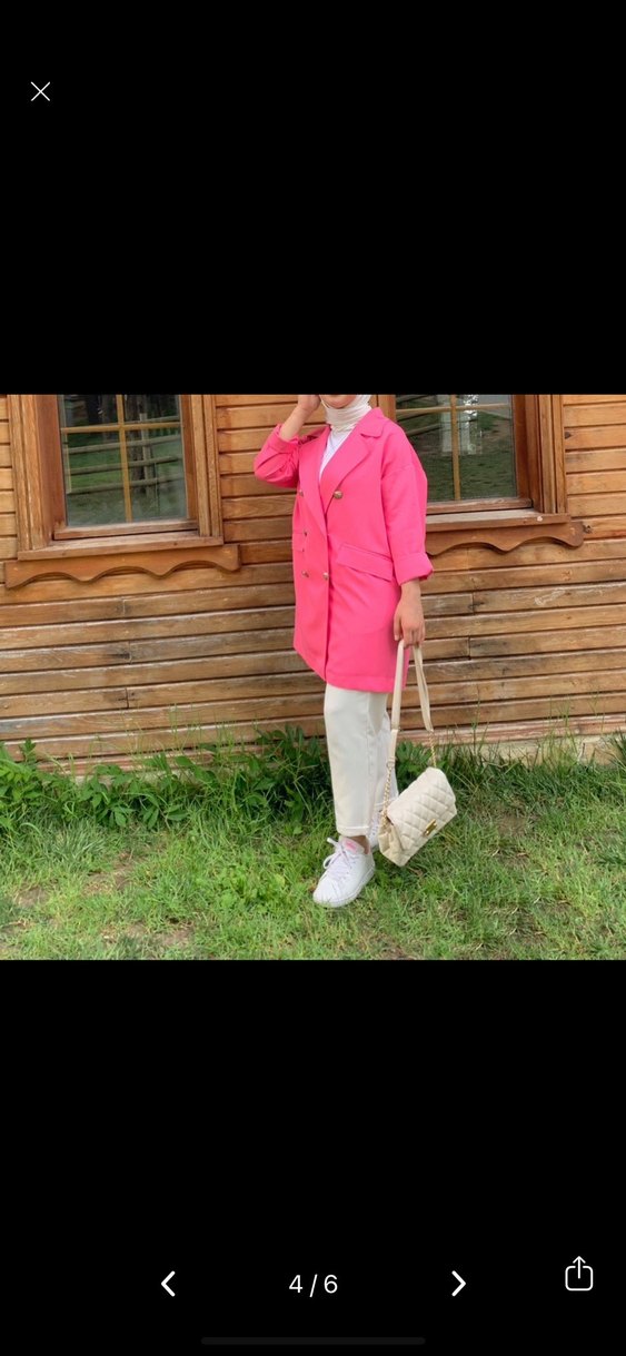 Pembe Uzun Kadın Blazer Ceket - Görsel 3