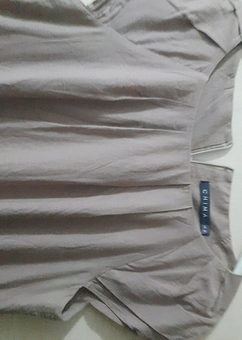 Bej Keten Salaş Midi Elbise - Görsel 5