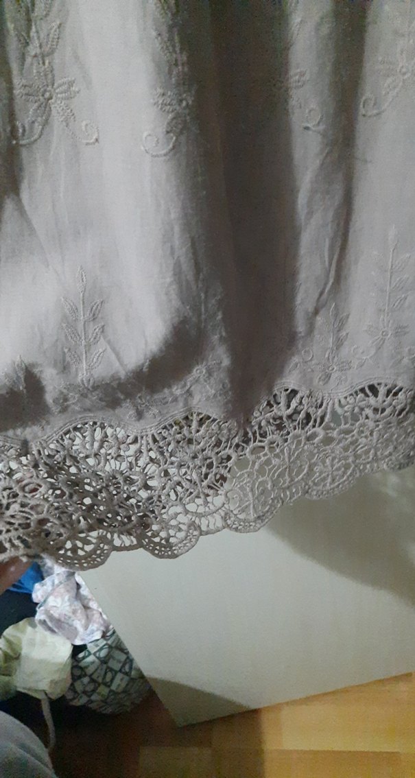 Bej Keten Salaş Midi Elbise - Görsel 3