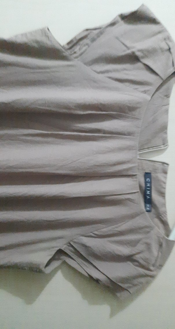 Bej Keten Salaş Midi Elbise - Görsel 5