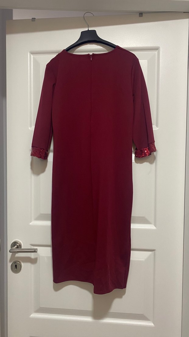 Bordo Drapeli Midi Elbise - Görsel 2