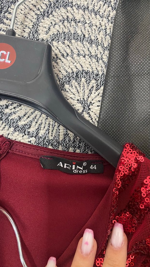 Bordo Drapeli Midi Elbise - Görsel 3