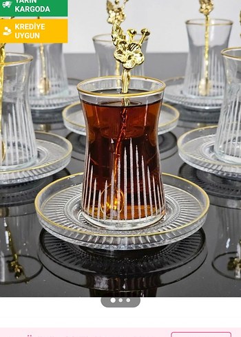 Paşabahçe Altın Detaylı Çay Bardağı ve Tabağı Seti