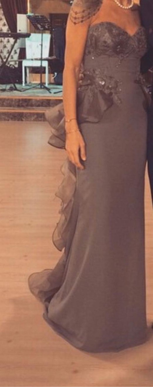 Straplez Gri Uzun Abiye Elbise - Görsel 2