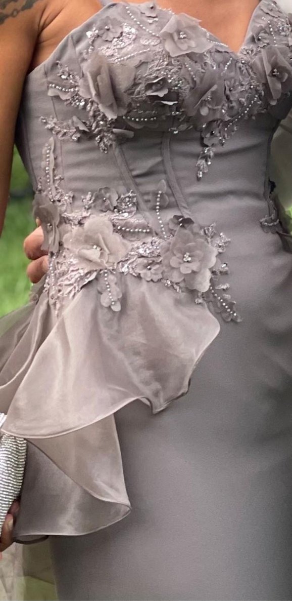 Straplez Gri Uzun Abiye Elbise - Görsel 4