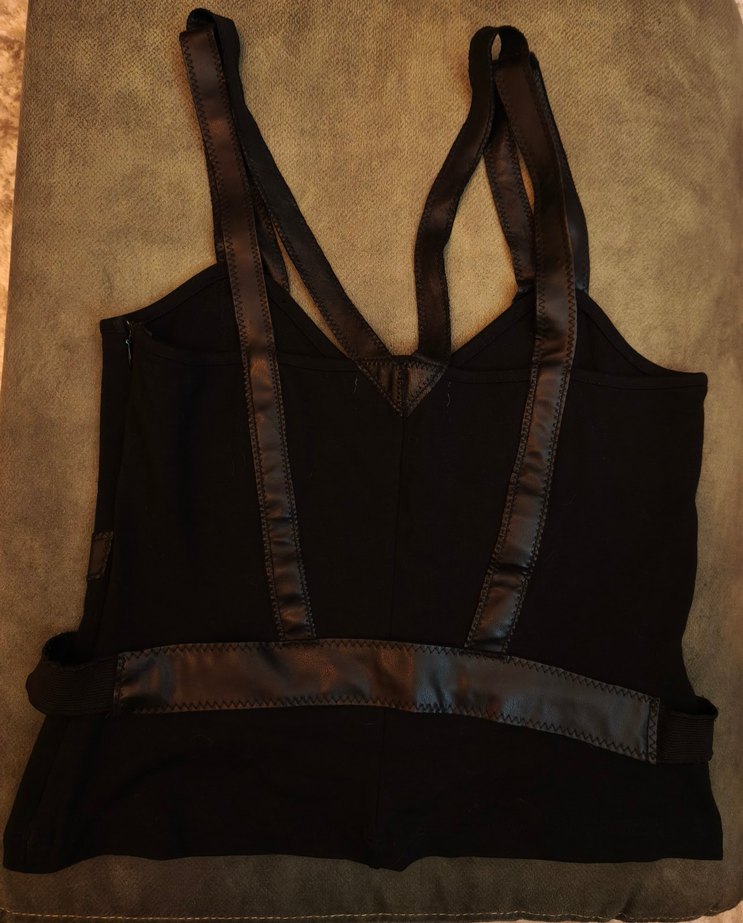 Siyah Deri Kemerli V Yaka Strappy Bustier - Görsel 4