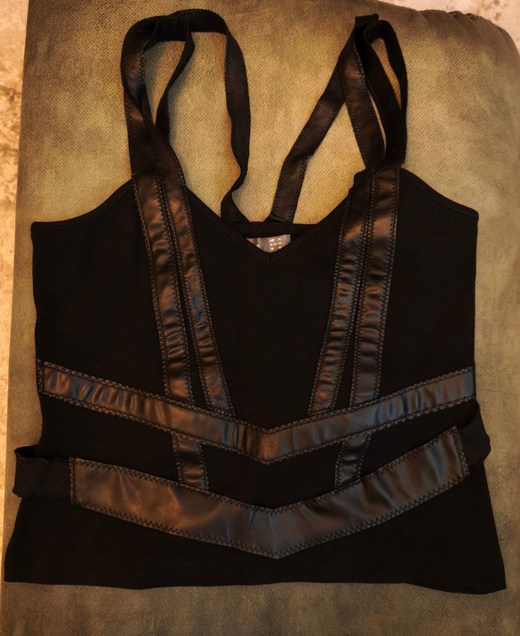 Siyah Deri Kemerli V Yaka Strappy Bustier - Görsel 2