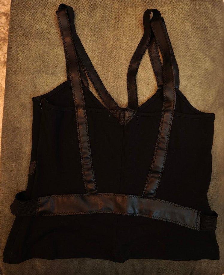 Siyah Deri Kemerli V Yaka Strappy Bustier - Görsel 3