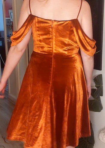 Parlak Turuncu Drapeli Midi Elbise - Görsel 7