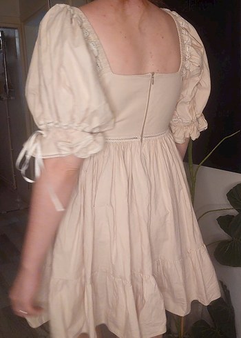 Bej Vintage Mini Elbise - Görsel 3