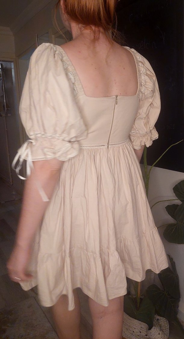 Bej Vintage Mini Elbise - Görsel 3