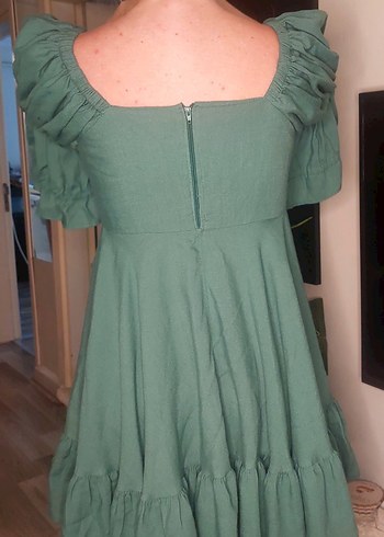 Yeşil Fırfırlı Mini Bohem Elbise - Görsel 5