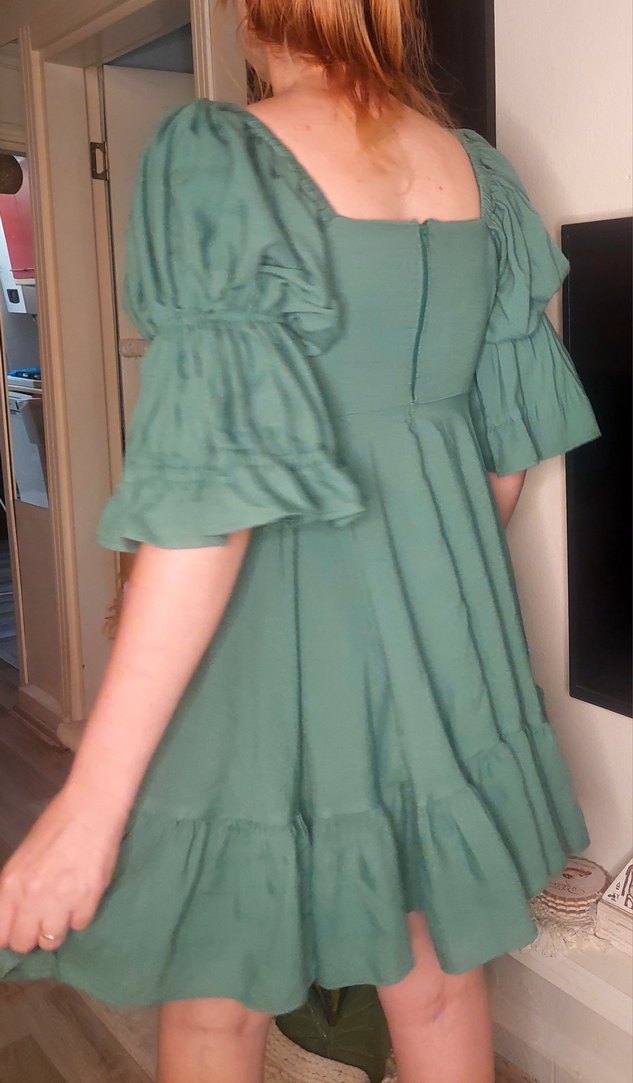 Yeşil Fırfırlı Mini Bohem Elbise - Görsel 3