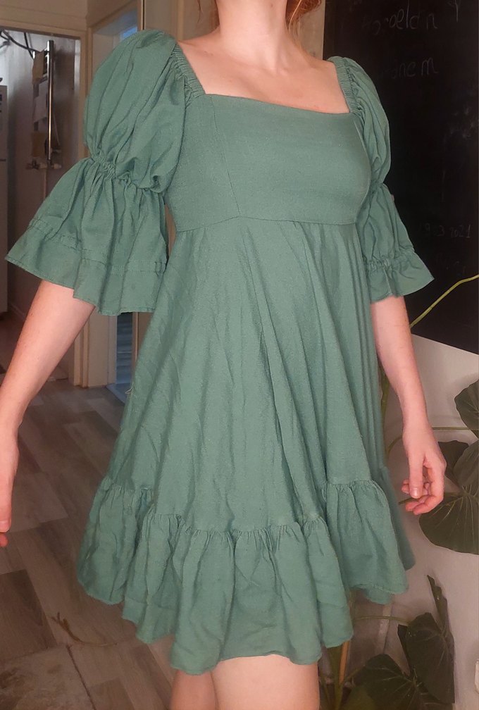 Yeşil Fırfırlı Mini Bohem Elbise - Görsel 2