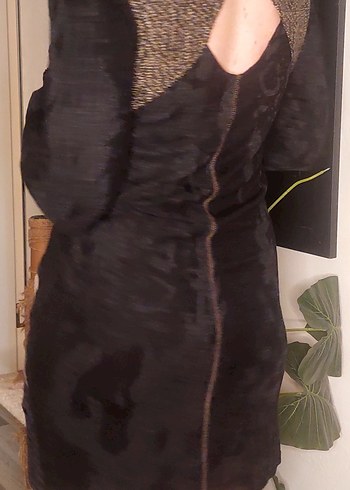 V Yaka Drapeli Siyah Gotik Mini Elbise - Görsel 5