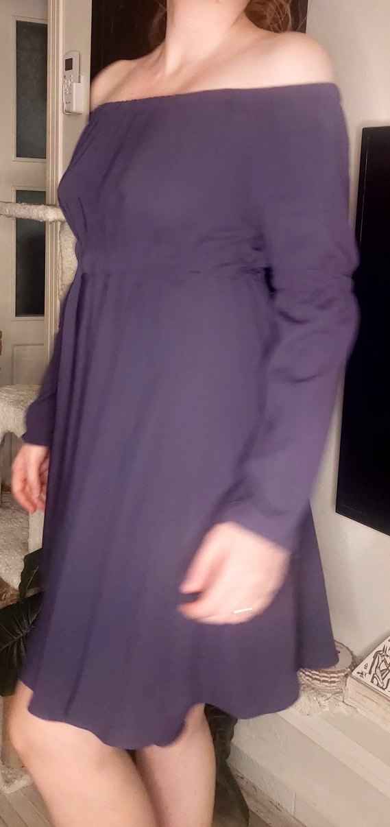 Mor Straplez Uzun Kollu Elbise - Görsel 4