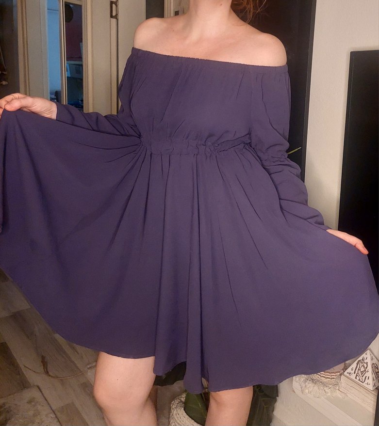 Mor Straplez Uzun Kollu Elbise - Görsel 2