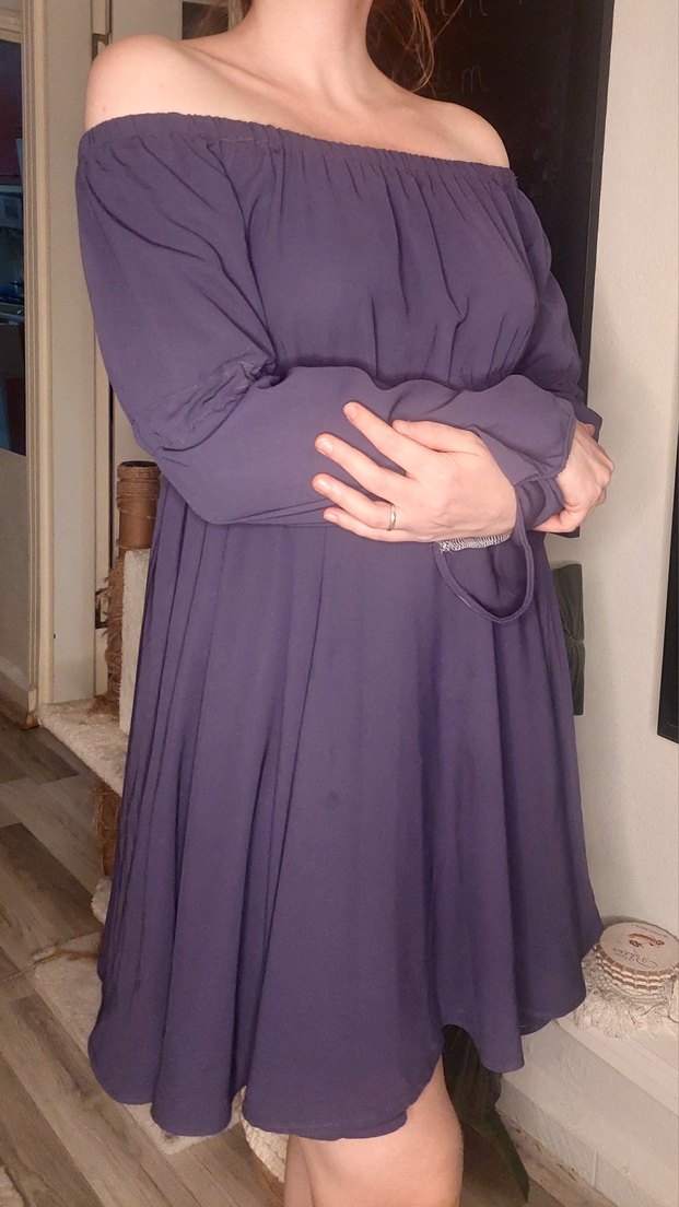 Mor Straplez Uzun Kollu Elbise - Görsel 3
