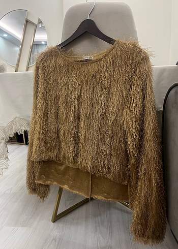 Gold Kürklü Bohem Kadın Kazak - Görsel 3