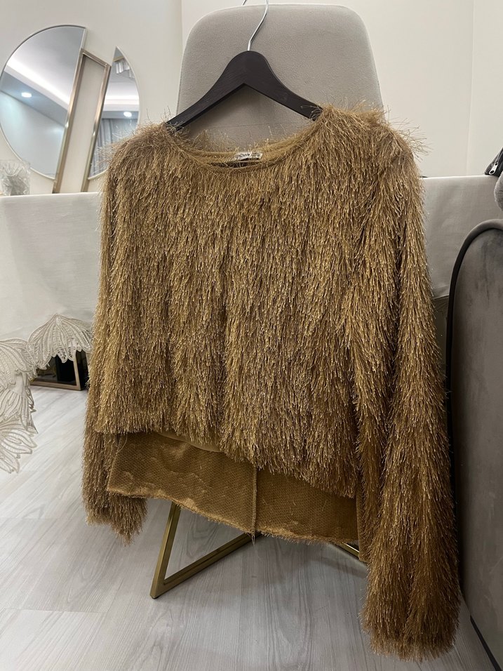 Gold Kürklü Bohem Kadın Kazak - Görsel 3