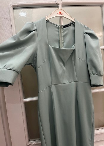 Drapeli V Yaka Uzun Klasik Elbise - Görsel 2