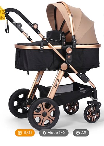 Açık Kahverengi Bebek Arabası ve Oto Koltuğu - Görsel 2