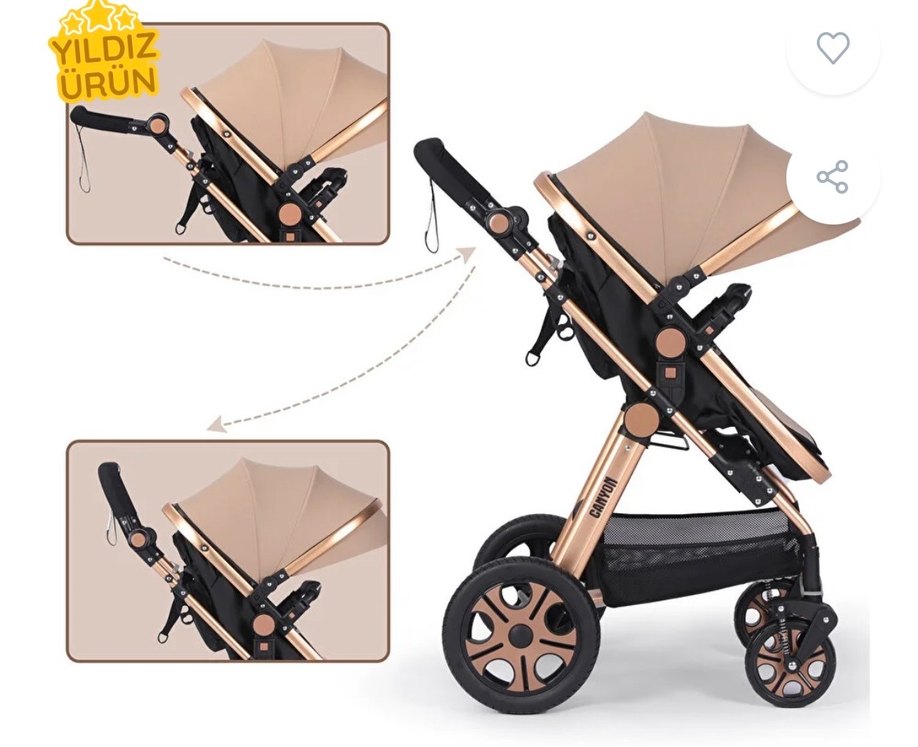 Açık Kahverengi Bebek Arabası ve Oto Koltuğu - Görsel 3