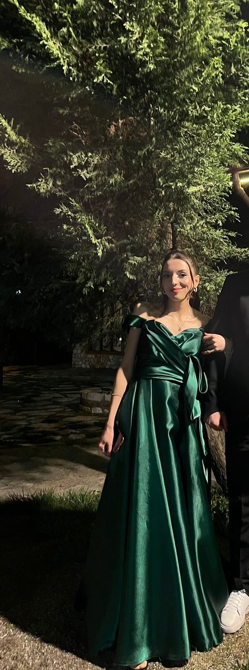 Drapeli Parlak Yeşil Uzun Abiye Elbise - Görsel 3