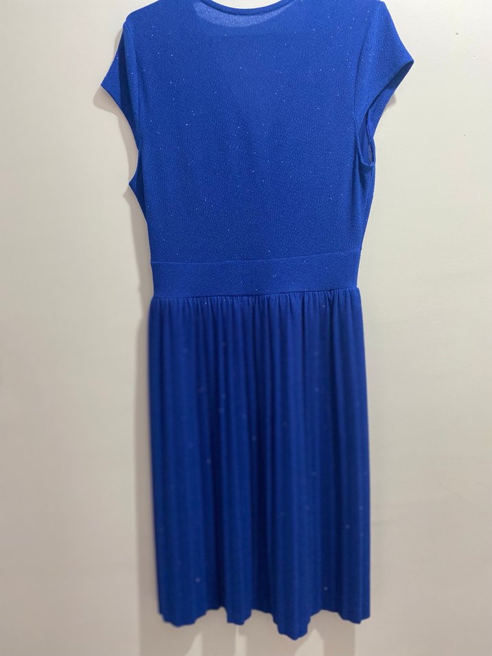 Mavi Pilili Midi Abiye Elbise - Görsel 2