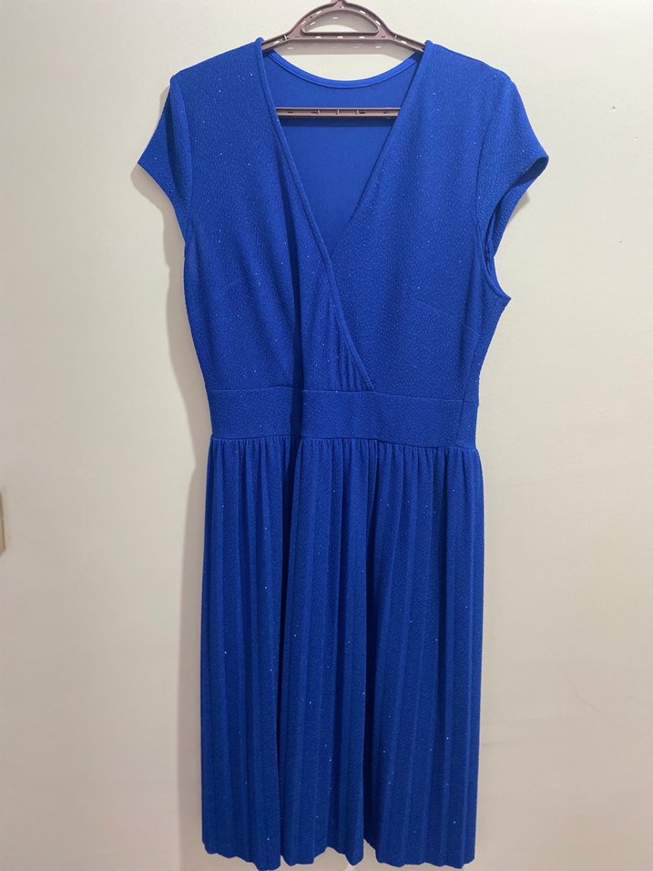 Mavi Pilili Midi Abiye Elbise - Görsel 4