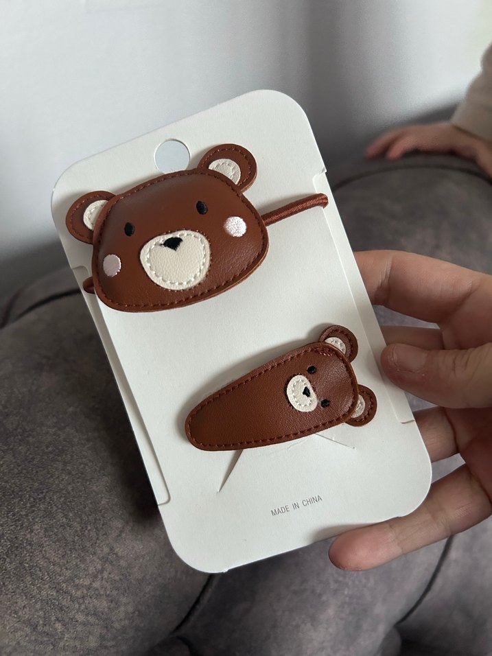 Kahverengi Ayıcık Desenli Çocuk Saç Tokası Seti - Görsel 2