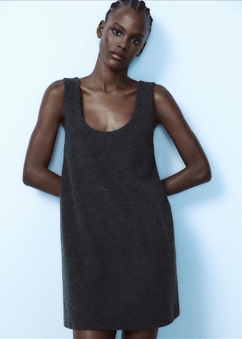 Zara Antrasit Kolsuz Mini Elbise