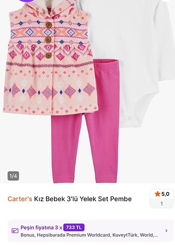 Carter's Carters Kız Bebek Pembe Yelek ve Takım