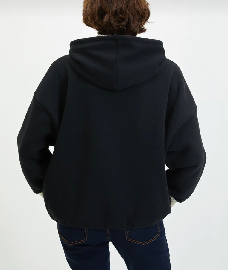 Siyah Kapüşonlu Nakışlı Kadın Sweatshirt - Görsel 2