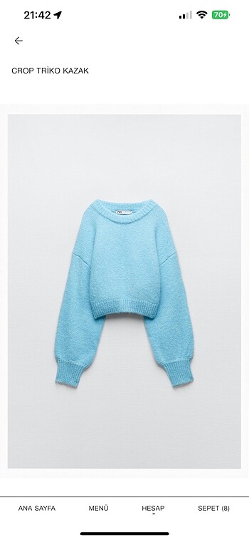 Zara mavi crop kazak