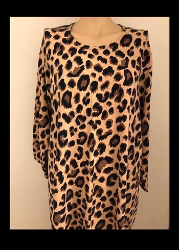 Leopar Desenli Kadın Uzun Elbise XL BEDEN XXL ÖLÇÜ EKLİ - Görsel 2