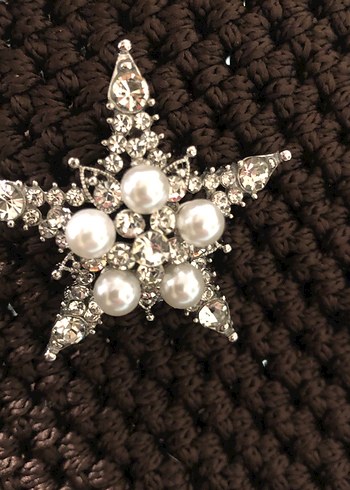 İnci ve Parlak Taşlı Yıldız Broş - Görsel 2