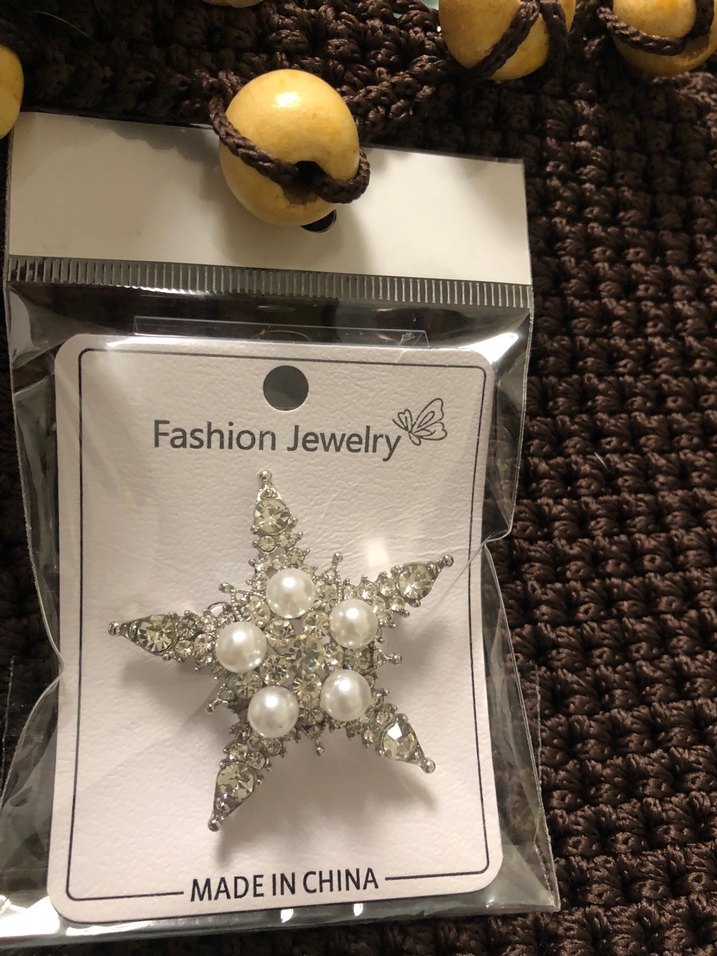 İnci ve Parlak Taşlı Yıldız Broş - Görsel 3