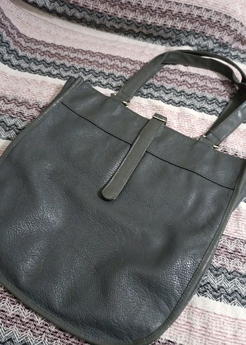 Gri Deri Kadın Çanta Fermuarlı - Görsel 2