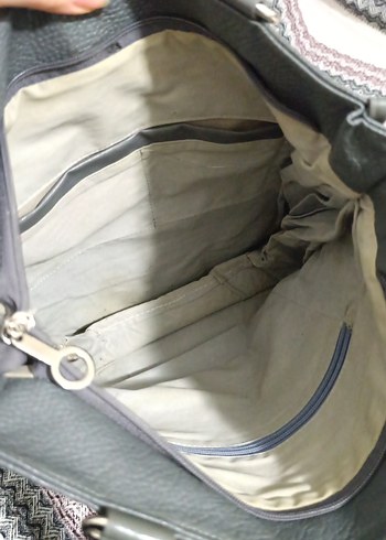 Gri Deri Kadın Çanta Fermuarlı - Görsel 3