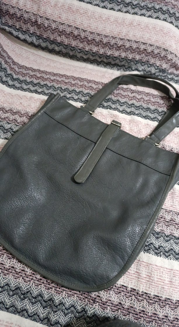 Gri Deri Kadın Çanta Fermuarlı - Görsel 2