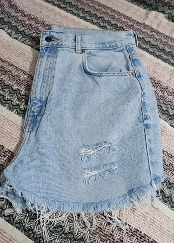 Kadın Mavi Mini Denim Şort - Görsel 5