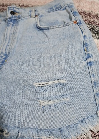 Kadın Mavi Mini Denim Şort - Görsel 3
