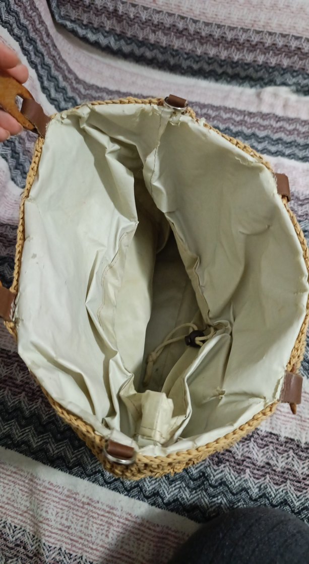 Bej Örgü Kadın El Çantası Ahşap Saplı - Görsel 3