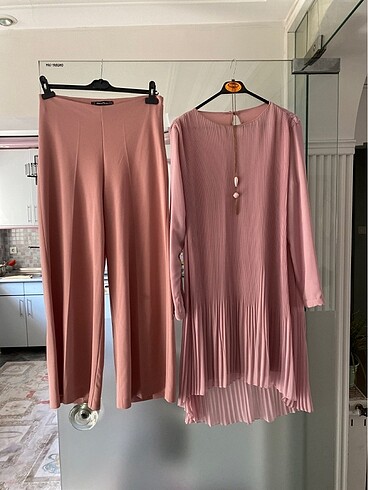 bol paça pantolon astarlı şifon tunik çok şık
