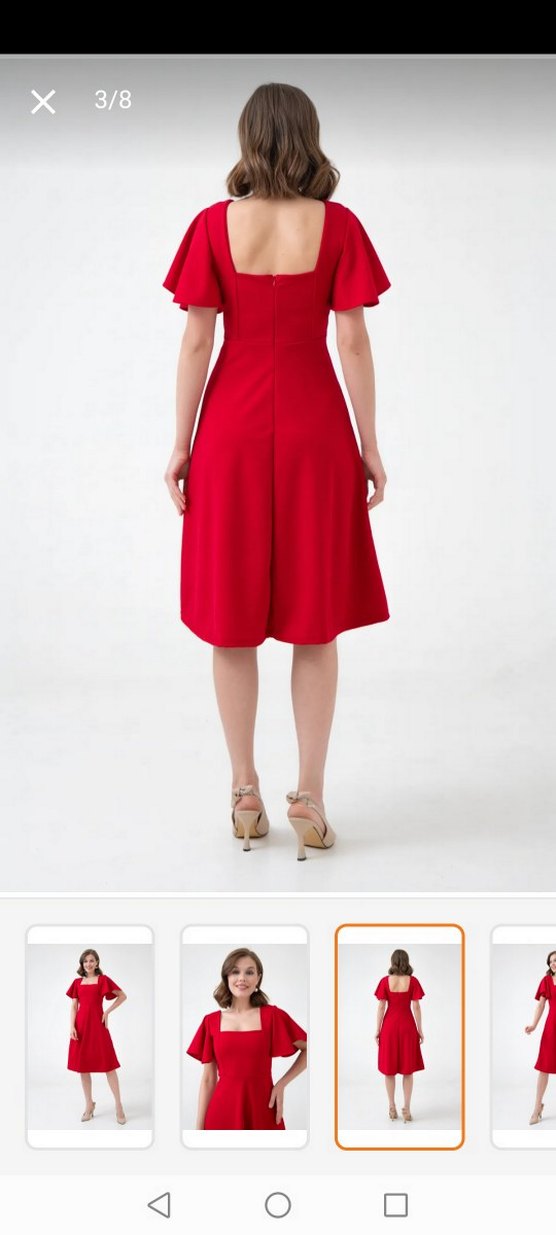 Kırmızı Midi Elbise - Görsel 5