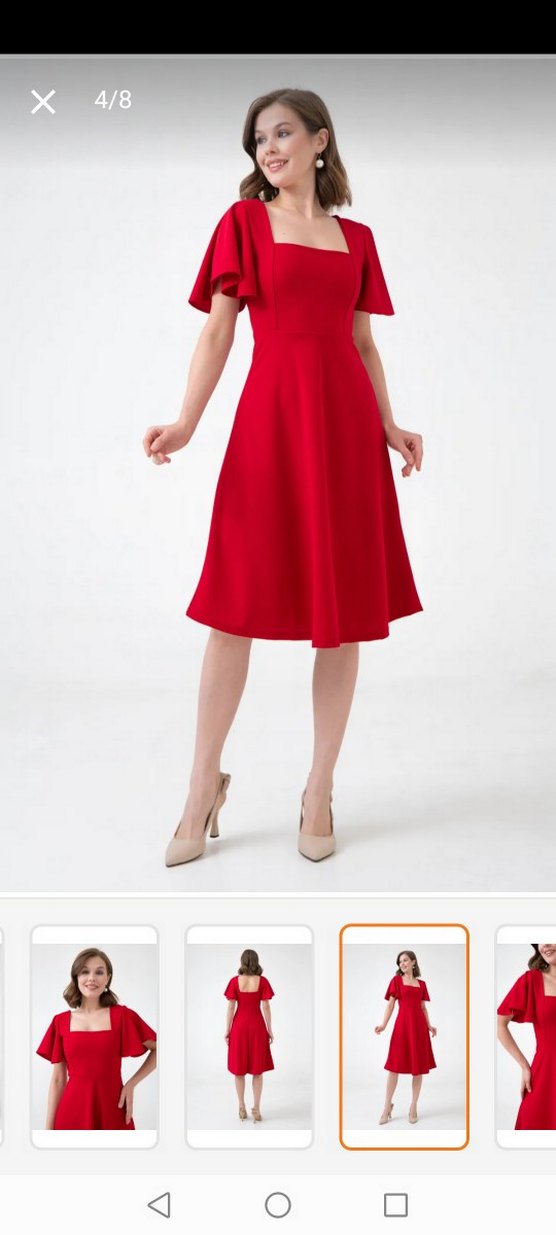 Kırmızı Midi Elbise - Görsel 4