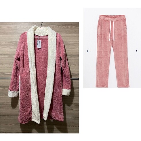 Ecrou pembe peluş wellsoft sabahlık ve lcw pijama altı