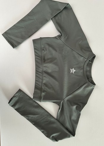 Haki  Yeşil Uzun Kollu Crop Spor Üst - Görsel 2