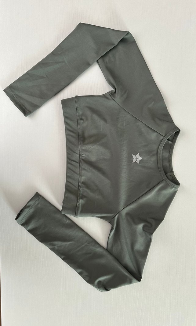 Haki  Yeşil Uzun Kollu Crop Spor Üst - Görsel 2